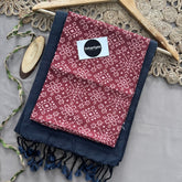 Dark Grey Handloom Cotton Saree With Patola Print Blouse